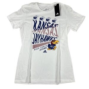 Adidas Kansas Jayhawks Women White Amplifier Graphic T-Shirt Small FK5427 NCAA